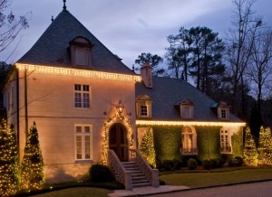 White holiday lighting on eaves is classically beautiful.