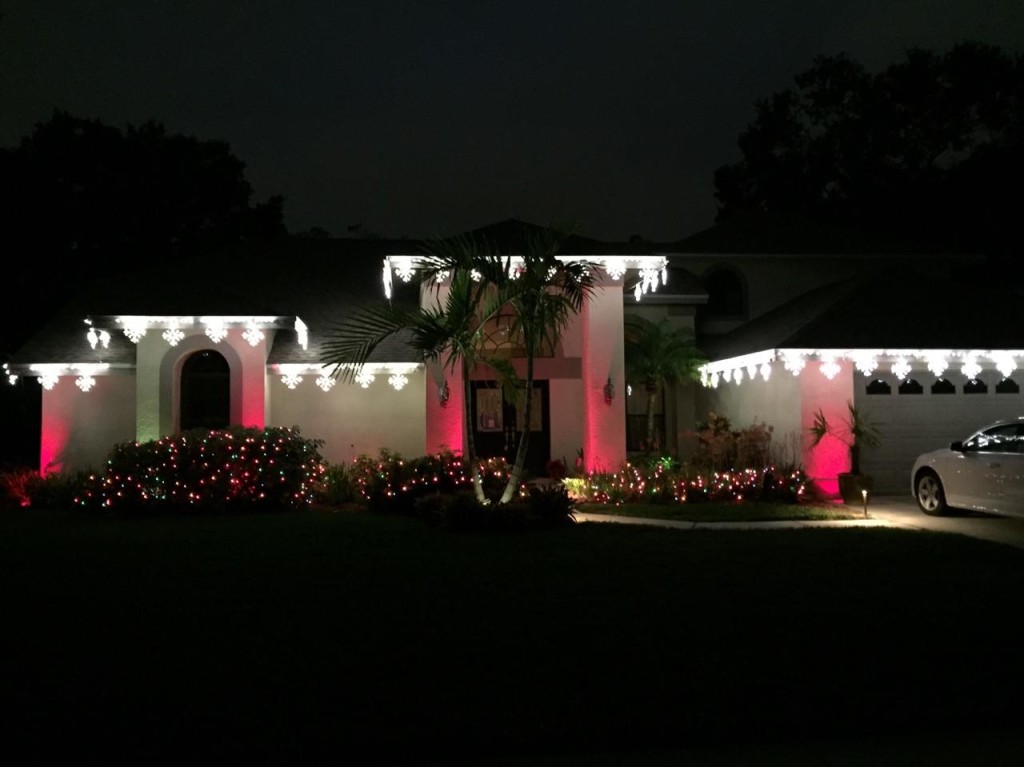 Clearwater holiday lighting using the addition of colored lens covers.